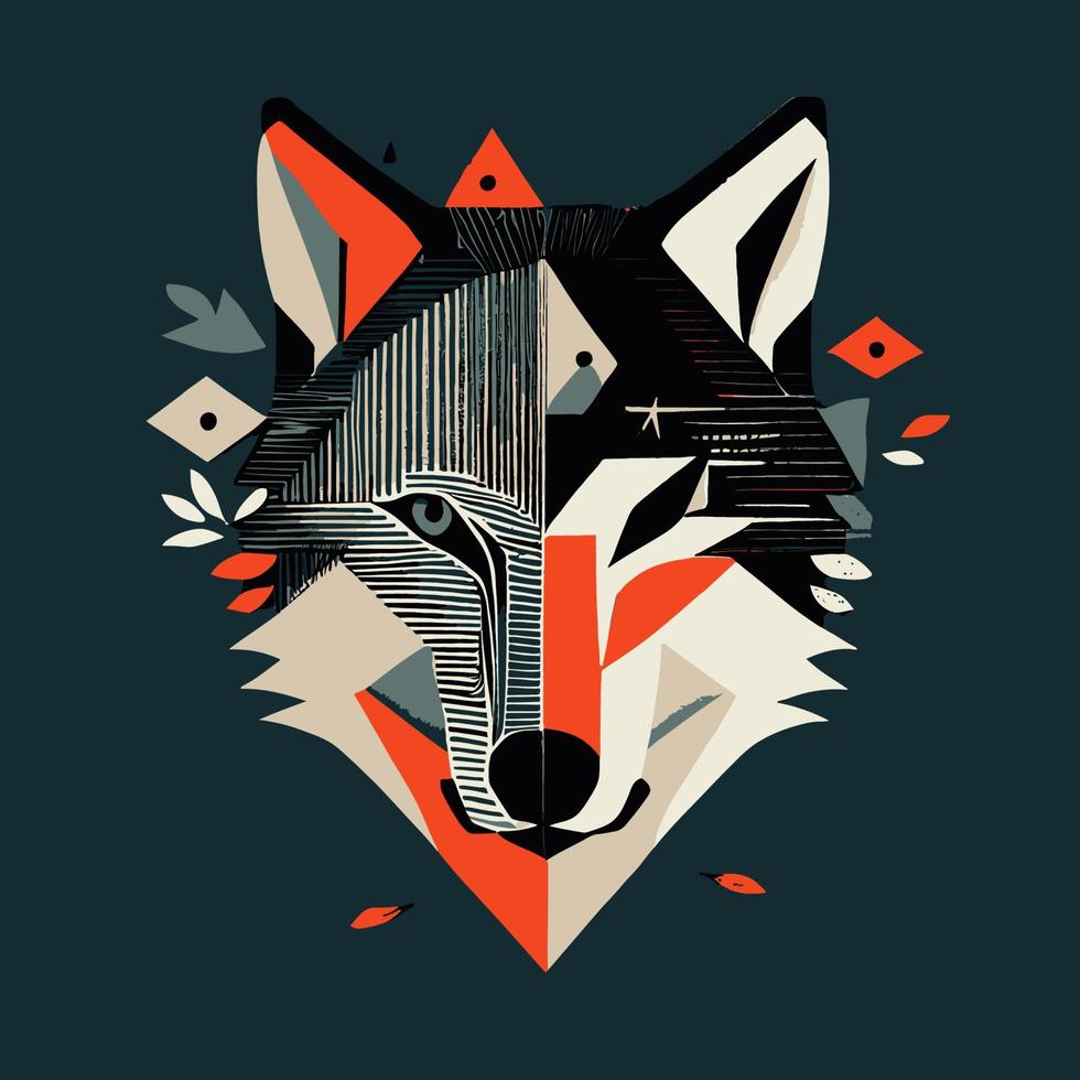 deze vlak ontwerp Kenmerken een wolf hoofd met stoutmoedig meetkundig vormen en schoon lijnen. de gemakkelijk nog krachtig beeld straalt uit sterkte en wreedheid vector