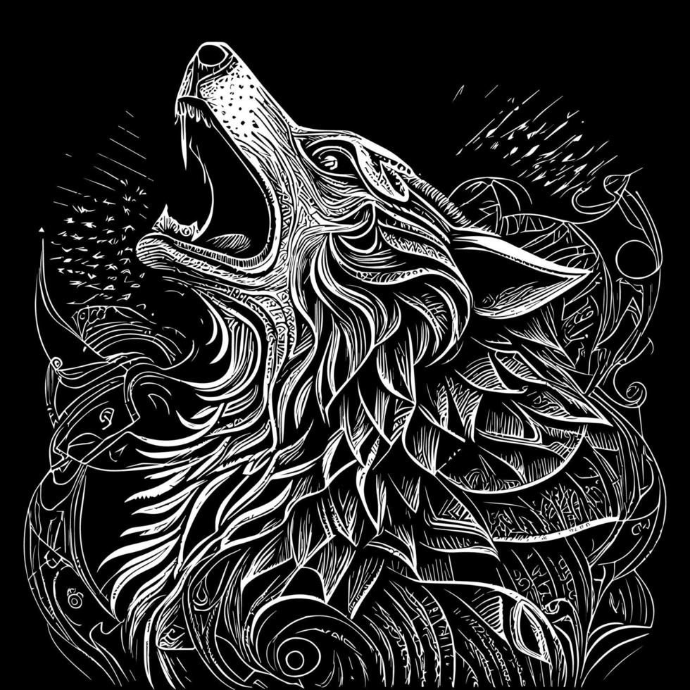 de boos wolf hoofd lijn kunst illustratie is een verbluffend gedetailleerd uitbeelding van de woest en majestueus dier, vastleggen haar intens uitdrukking en scherp Kenmerken met nauwkeurig lijnen en schaduw vector