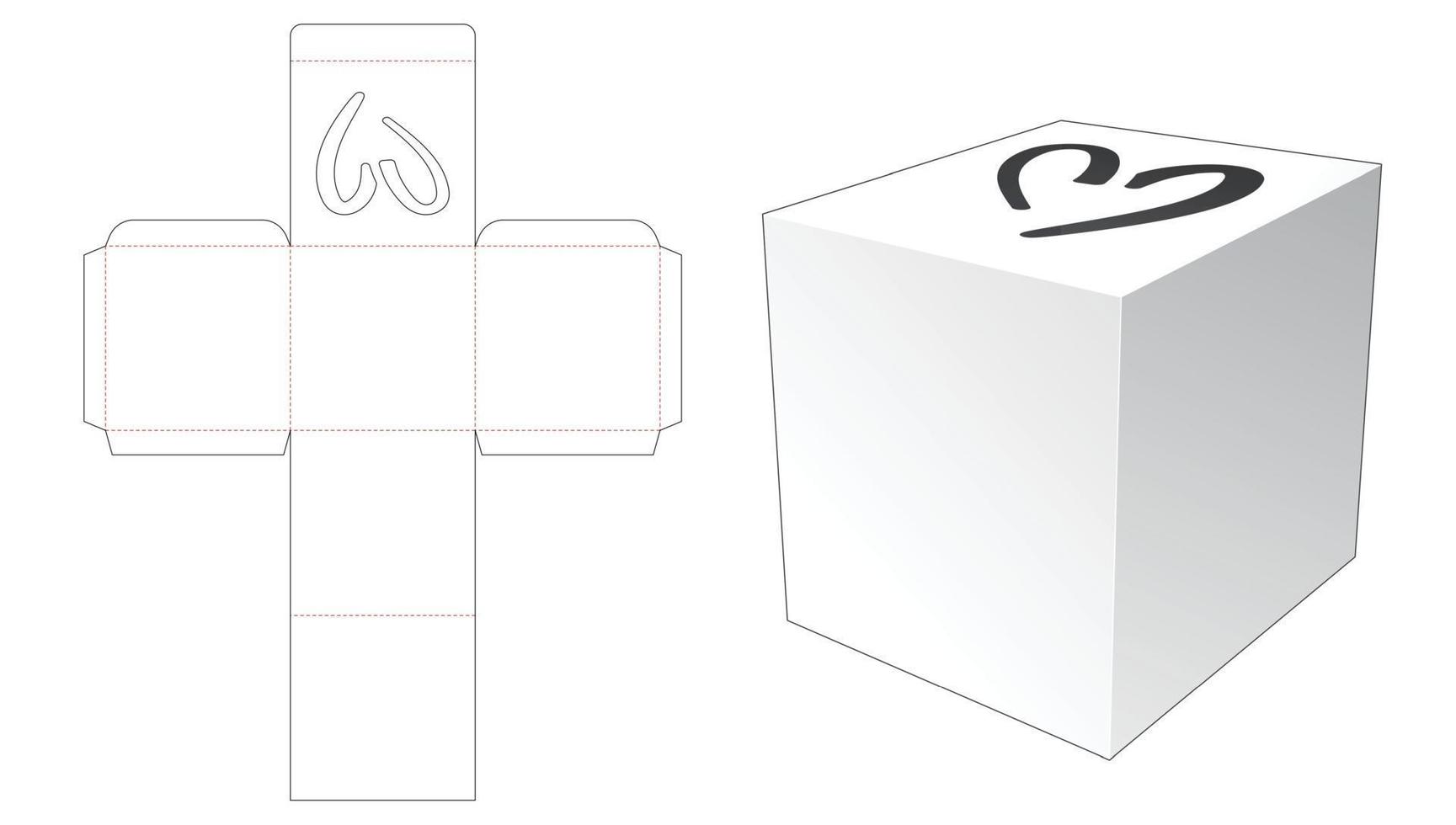 vierkante doos met hartvenster op gestanste flip-sjabloon vector