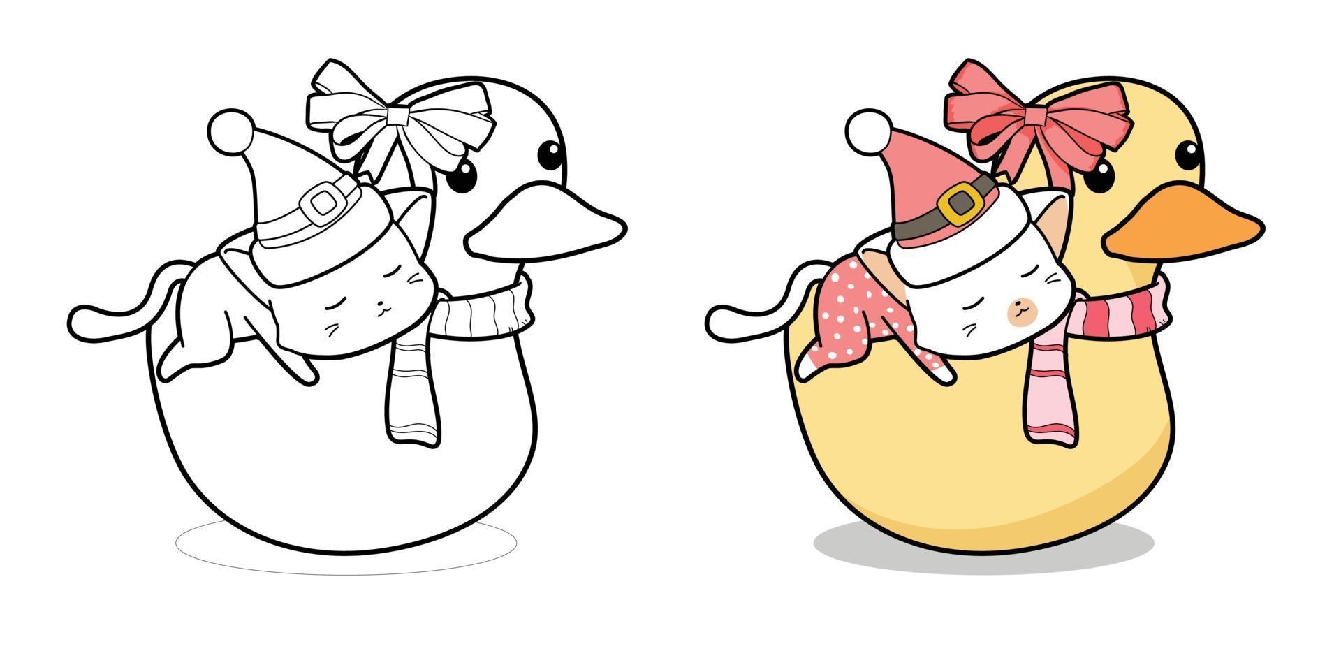 kat karakter en ducky cartoon kleurplaat vector