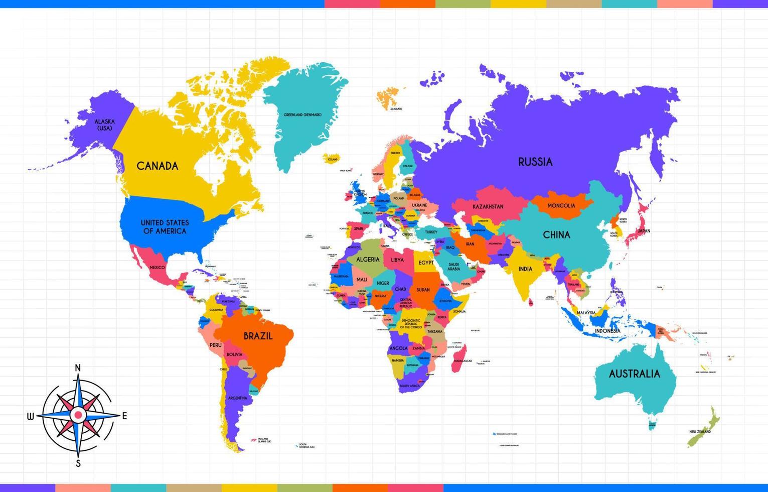 kleurrijk wereld kaart met landen naam vector