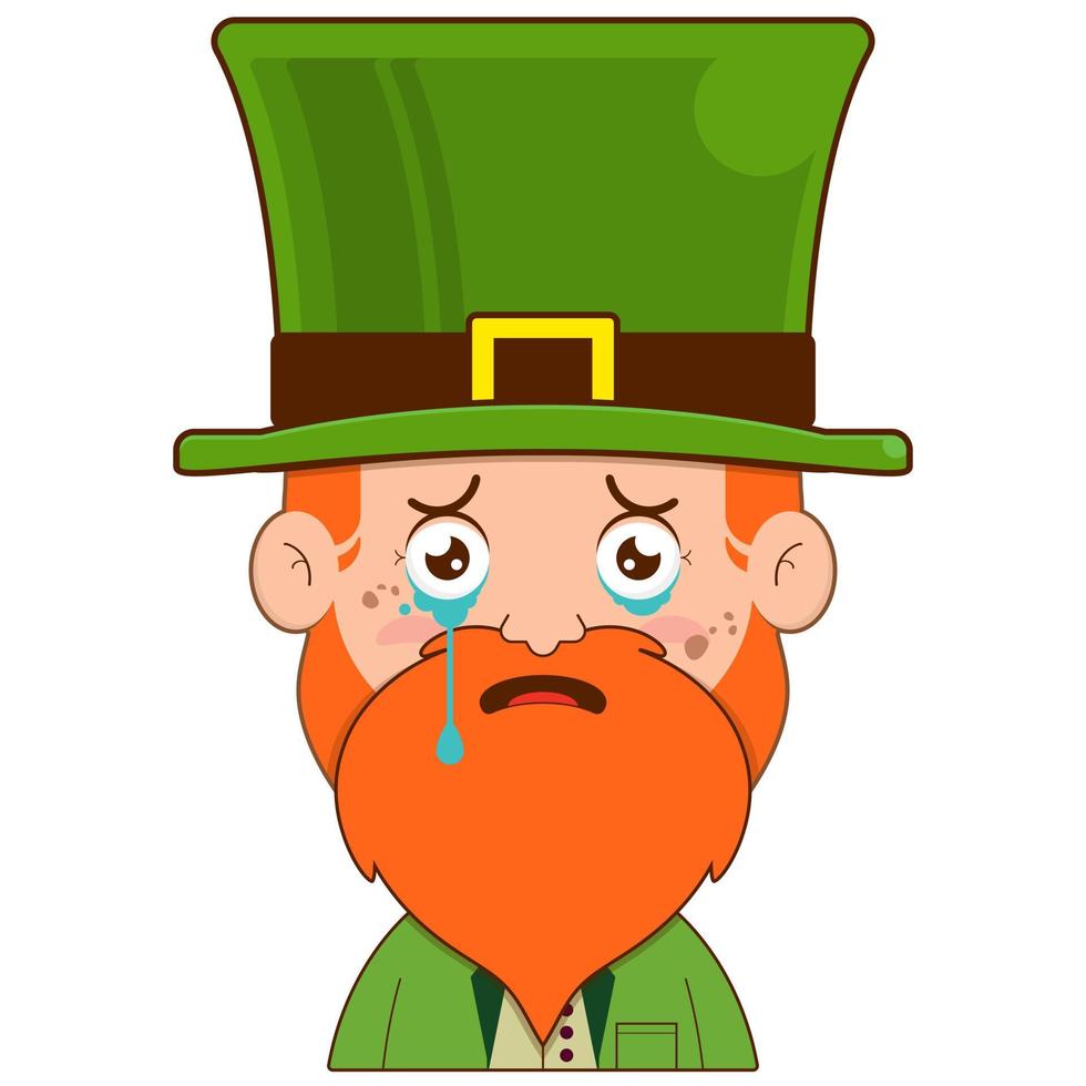 elf elf van Ierse folklore huilen en bang gezicht tekenfilm schattig voor heilige Patrick dag vector