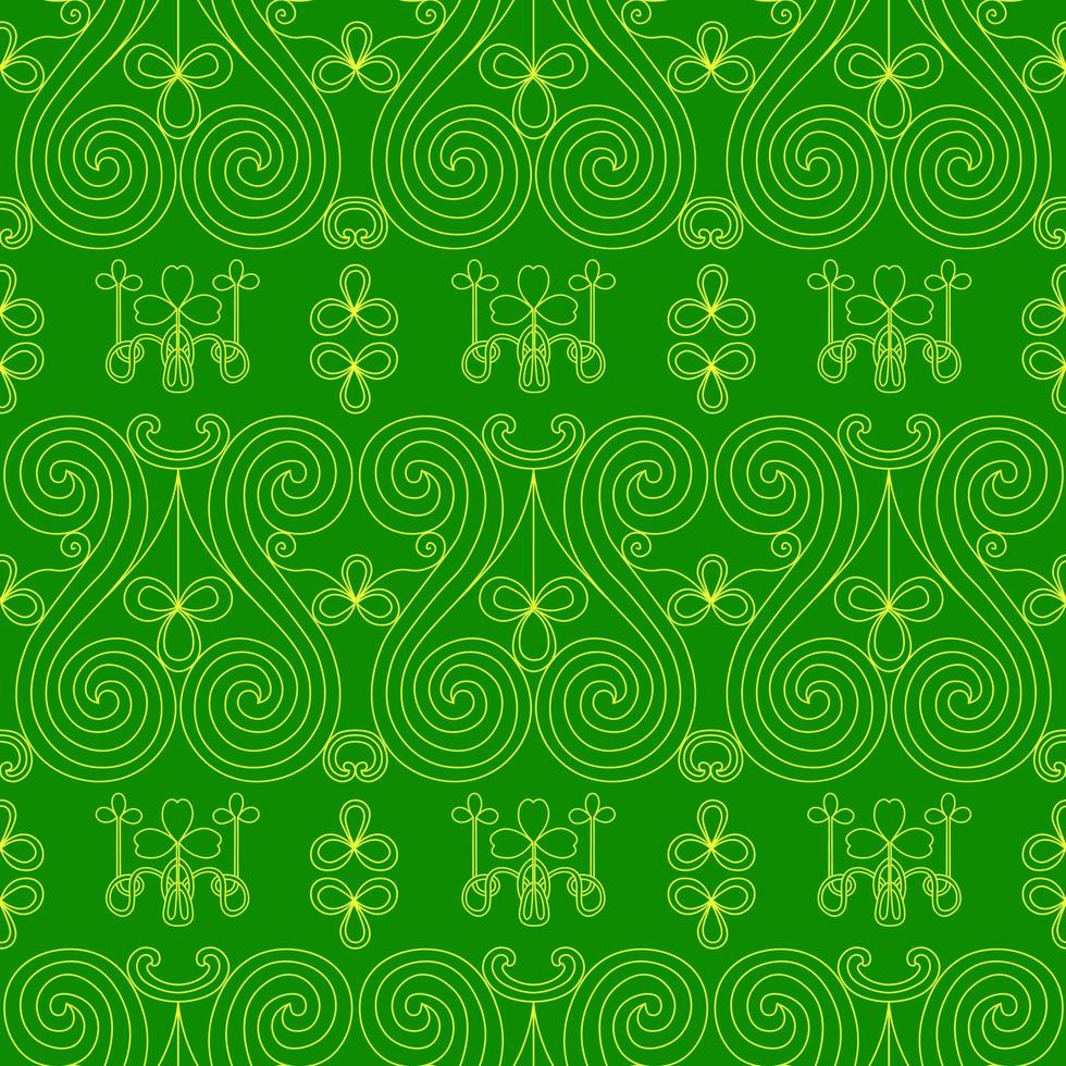 koel modieus patroon met Klaver. helder klaver bladeren Aan een groen achtergrond. hand getekend naadloos patroon. schattig heilige Patrick mode afdrukken. vector