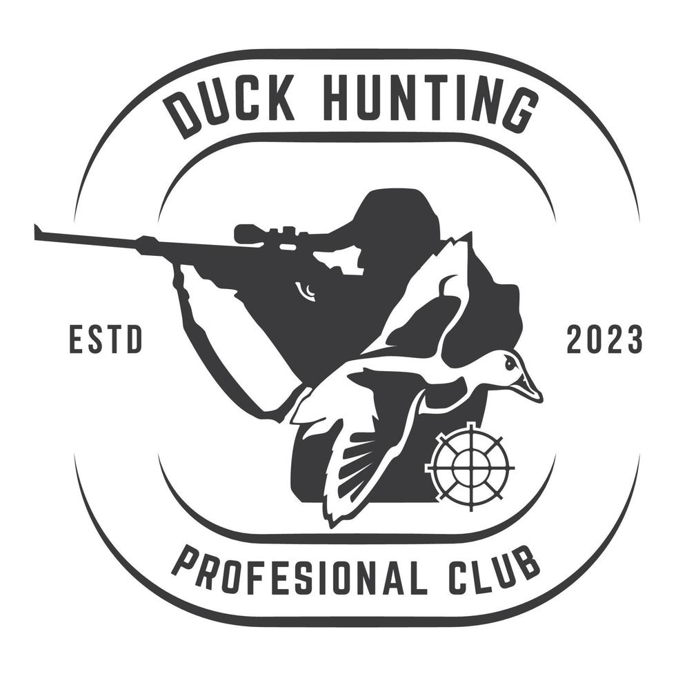 eend jacht- logo embleem silhouet met geweren en whoite geïsoleerd achtergrond vector