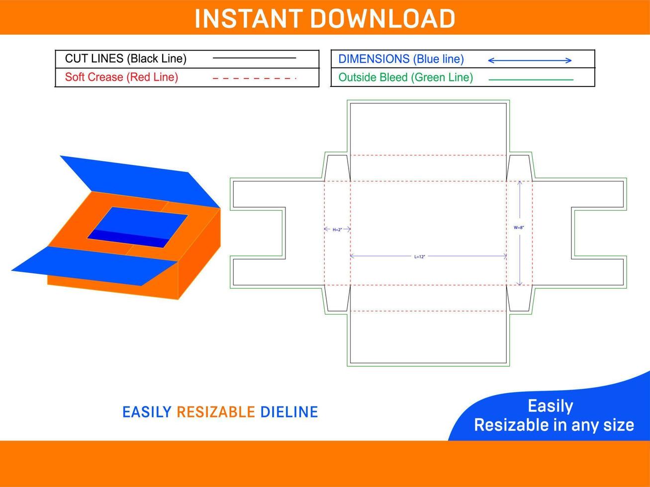 zakdoek doos groot grootte met omdraaien Hoes dieline sjabloon en 3d doos vector het dossier doos dieline en 3d doos