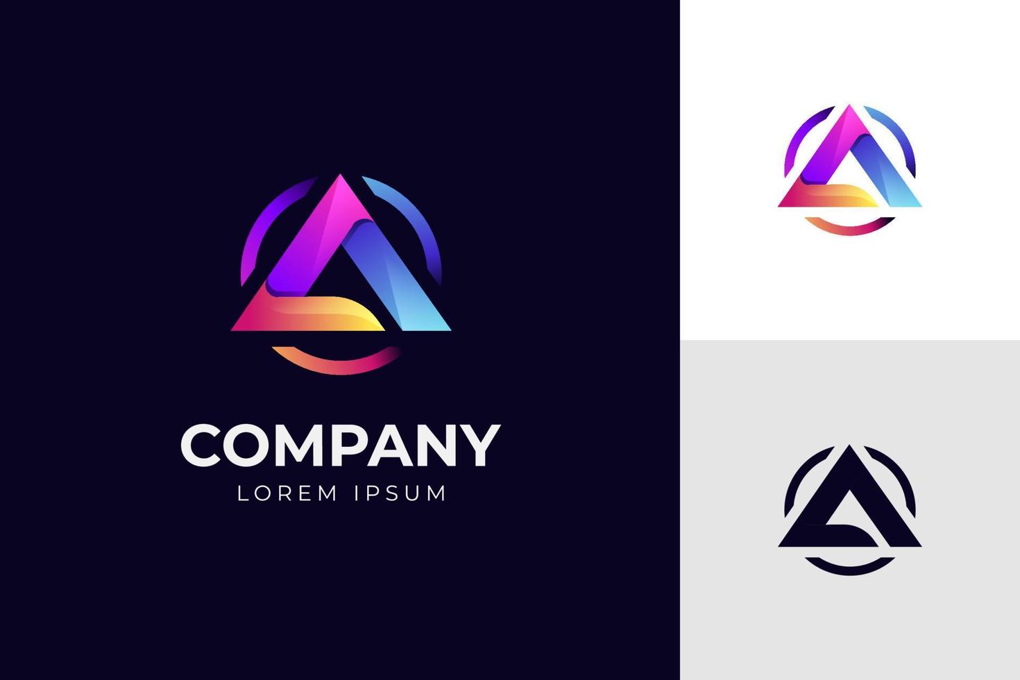 abstract brief een driehoek met cirkel vorm identiteit logo ontwerp voor allemaal soorten van bedrijf identiteit logo ontwerp vector