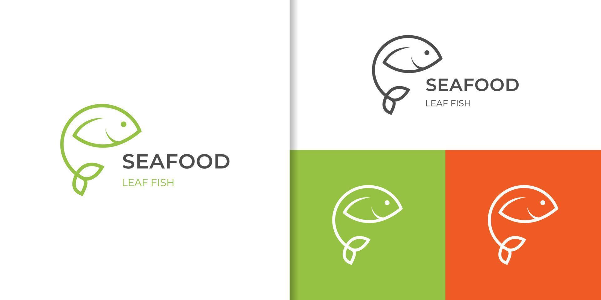 blad vis logo icoon ontwerp, groen vis natuur logo symbool voor gezond voedsel element, vers vis, zeevruchten logo sjabloon vector