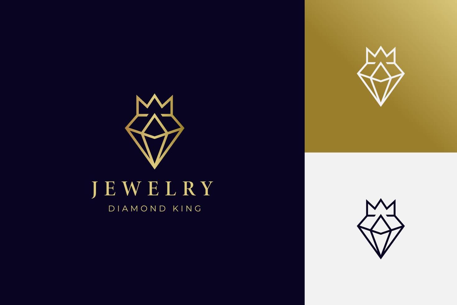 luxe lijn diamant koning met sieraden elegant logo icoon ontwerp concept voor sieraden winkel bedrijf identiteit logo illustratie gemakkelijk minimaal lineair stijl vector