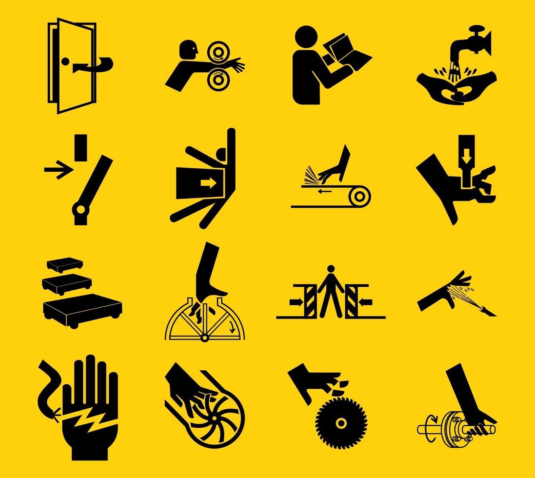 waarschuwingsborden, industriële gevaren pictogram etiketten ondertekenen geïsoleerd op een witte achtergrond, vectorillustratie vector