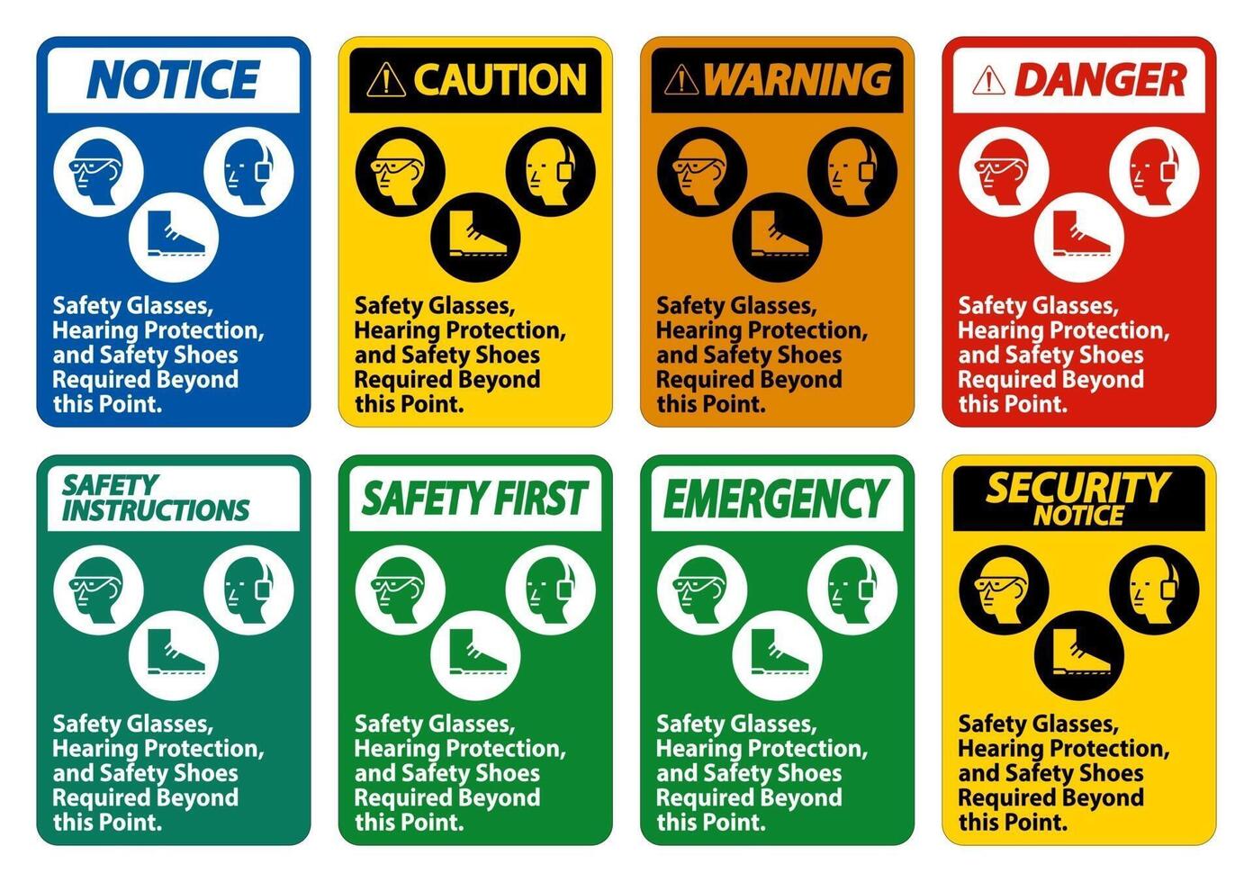 veiligheidsbril, gehoorbescherming en veiligheidsschoenen vereist verder dan dit punt op een witte achtergrond vector