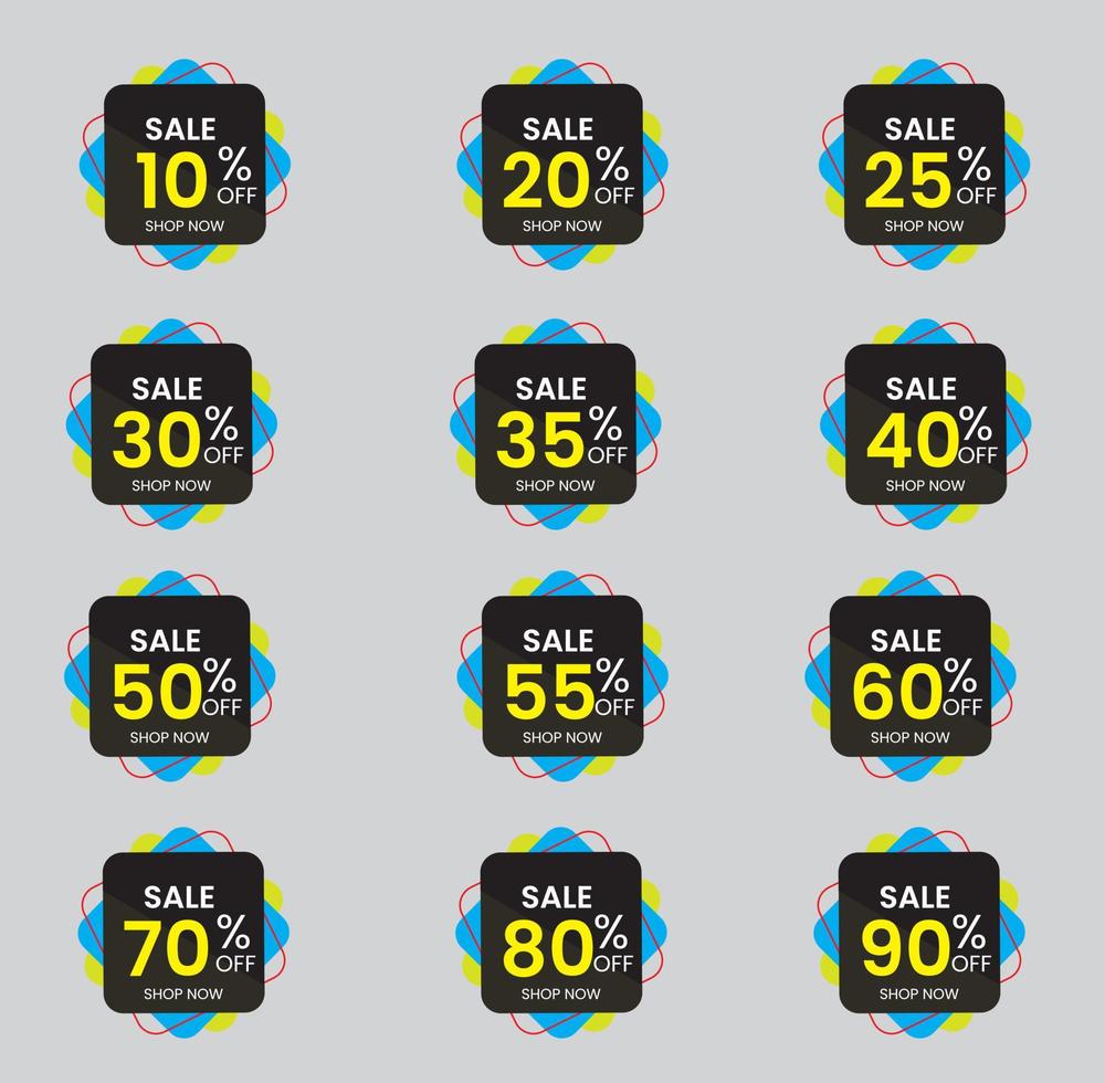 10, 20, 30, 40, 50, 60, 70, 80, 90 procent uit, korting stickers reeks voor winkel, vrij vector
