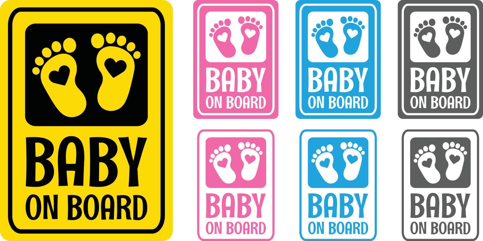 baby Aan bord leuze met 7 verschillend kleur variaties. vrouw of moeder is zwanger. vlak vector baby citaat. hart teken in de midden- van de baby voetafdruk.
