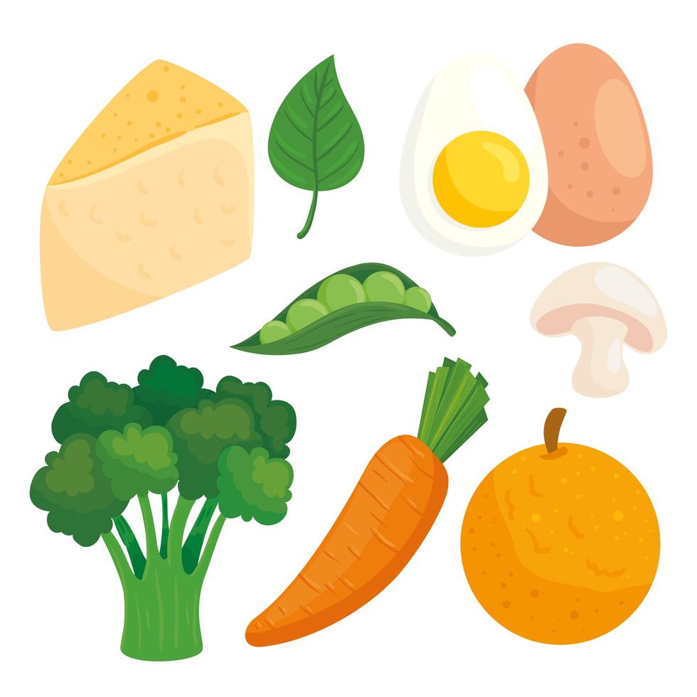 gezond en vers voedsel pictogramserie vector
