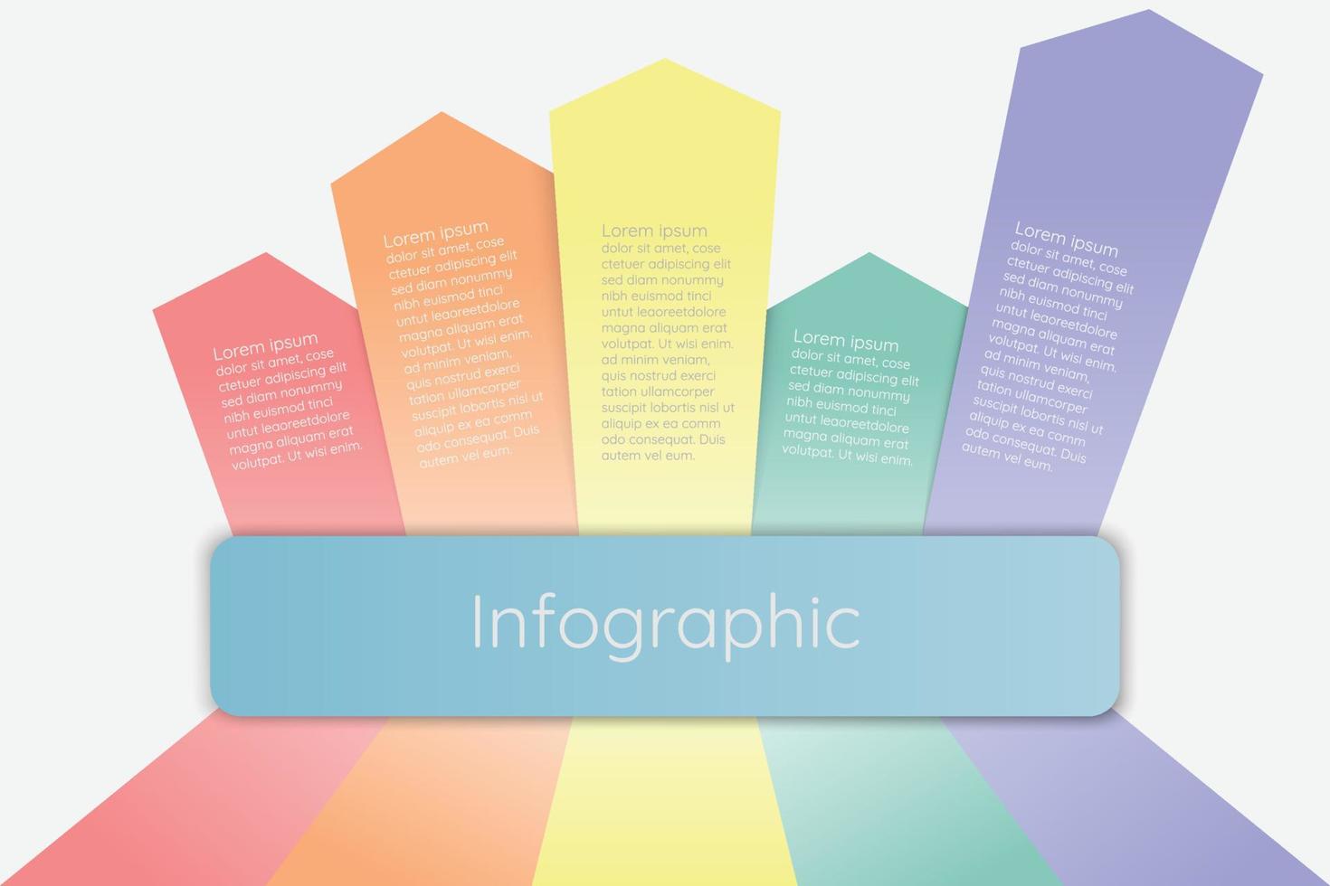 infographic sjabloon voor bedrijf informatie presentatie. vector plein bar en meetkundig elementen. modern workflow diagrammen. verslag doen van plan 5 topics