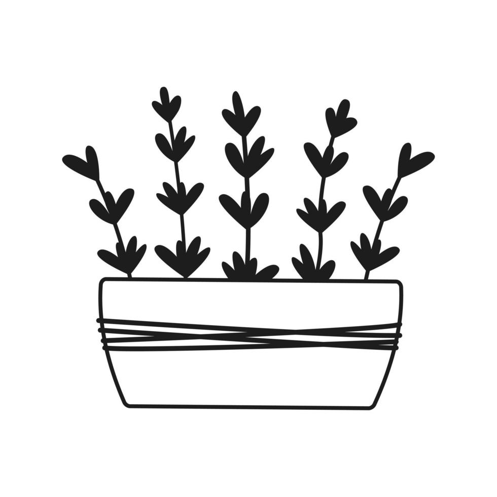 keramisch pot met hand- getrokken lavendel bloemen. vector illustratie. gemakkelijk tekening stijl.