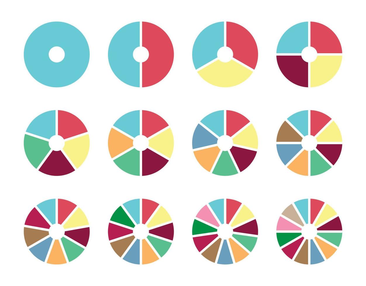 cirkel taart tabel set, kleurrijk cirkel diagram pictogrammen voor infographic verzameling vector illustratie