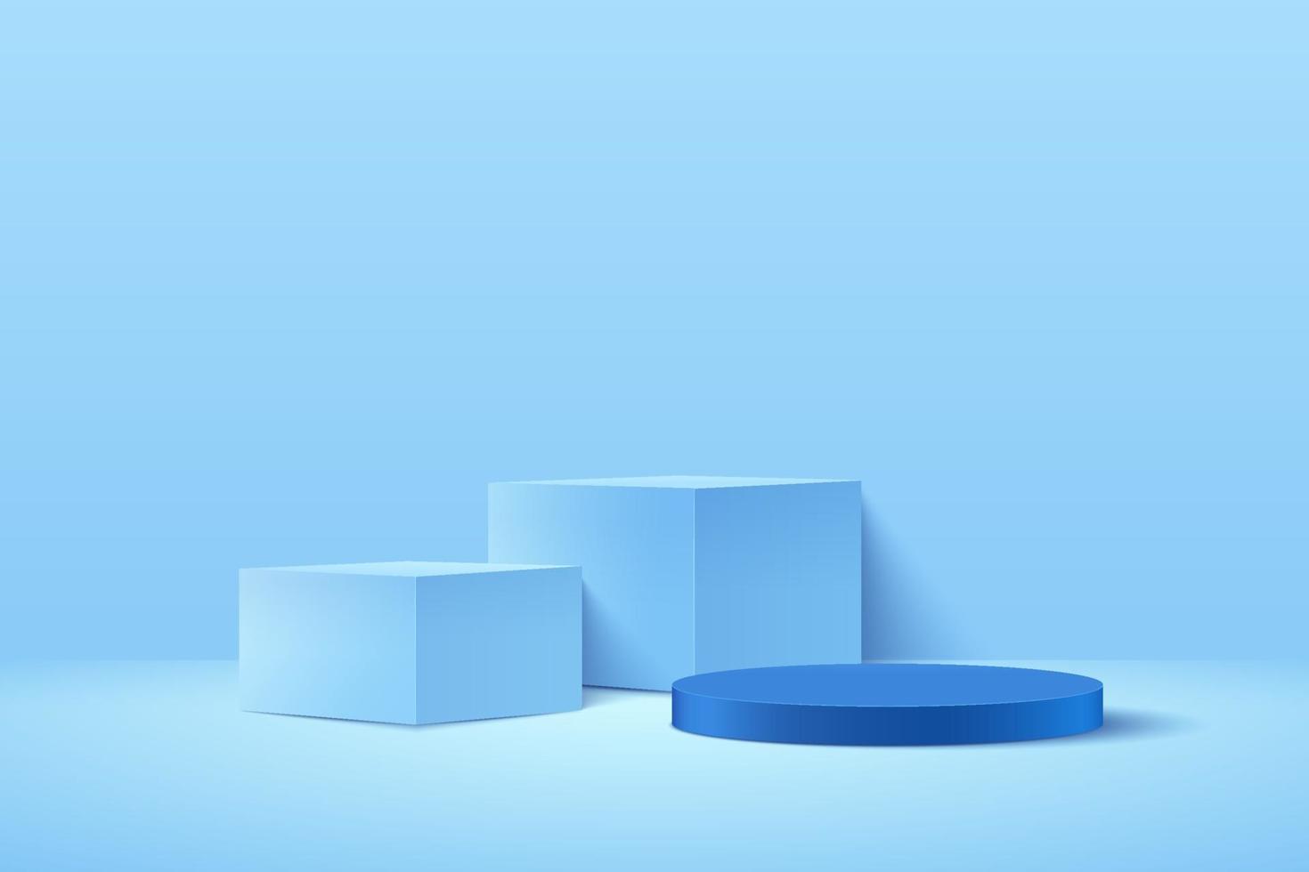 abstracte kubus en ronde display voor product op website in modern. achtergrondweergave met podium en minimale blauwe textuurmuurscène, 3d teruggevende geometrische vorm lichtblauwe kleur. vector eps10