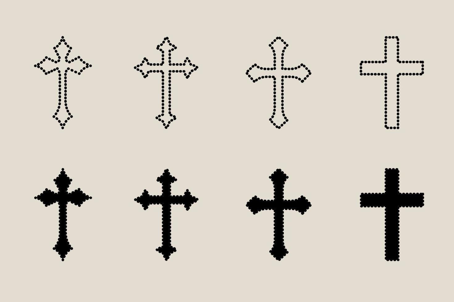 decoratief kruisbeeld religie Katholiek symbool, christen kruisen. orthodox geloof kerk kruis pictogrammen ontwerp, geïsoleerd vlak set. vector