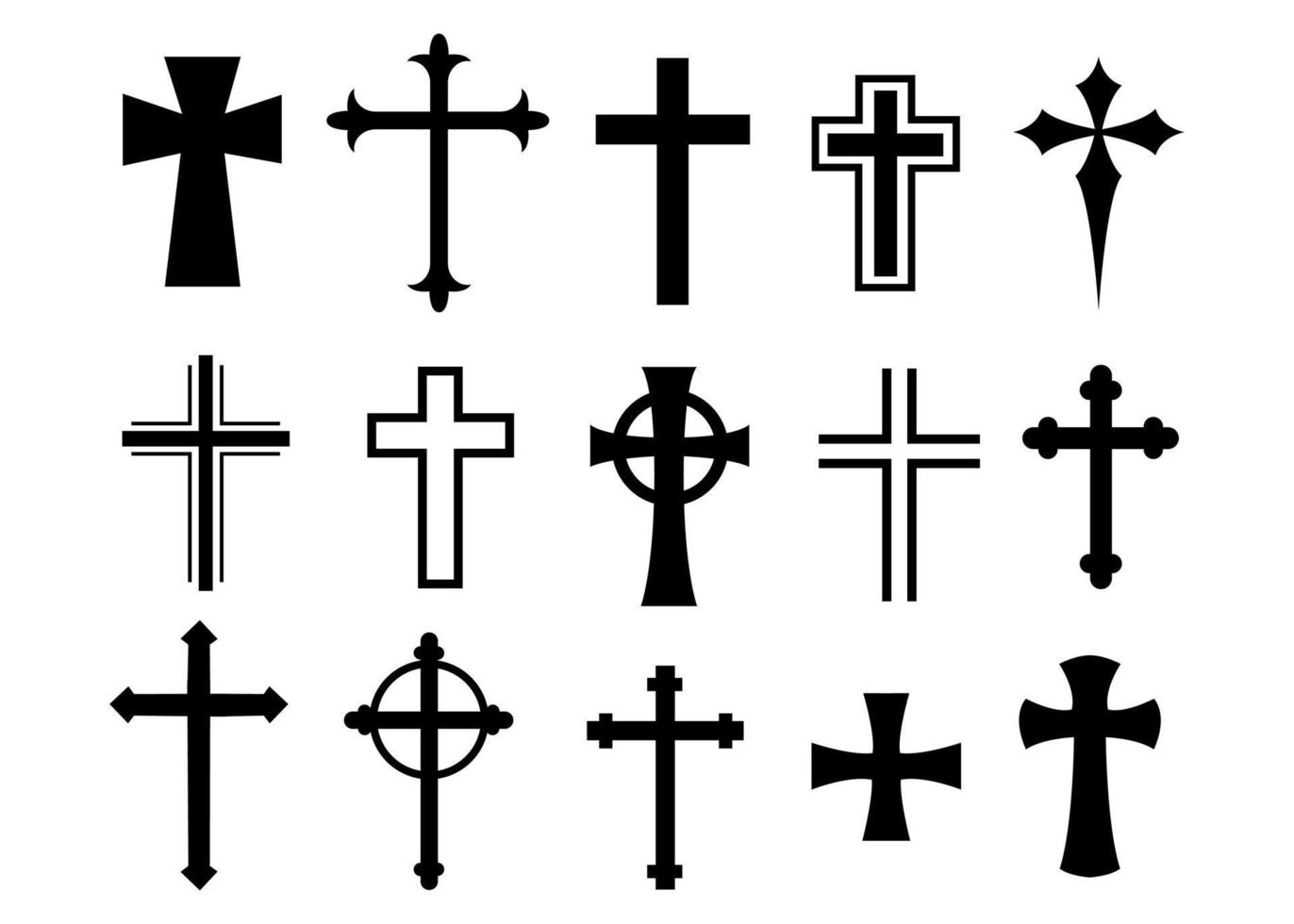 Katholiek symbolen - kruis christen pictogrammen. vector lijn zwart christen kruis reeks Aan wit achtergrond