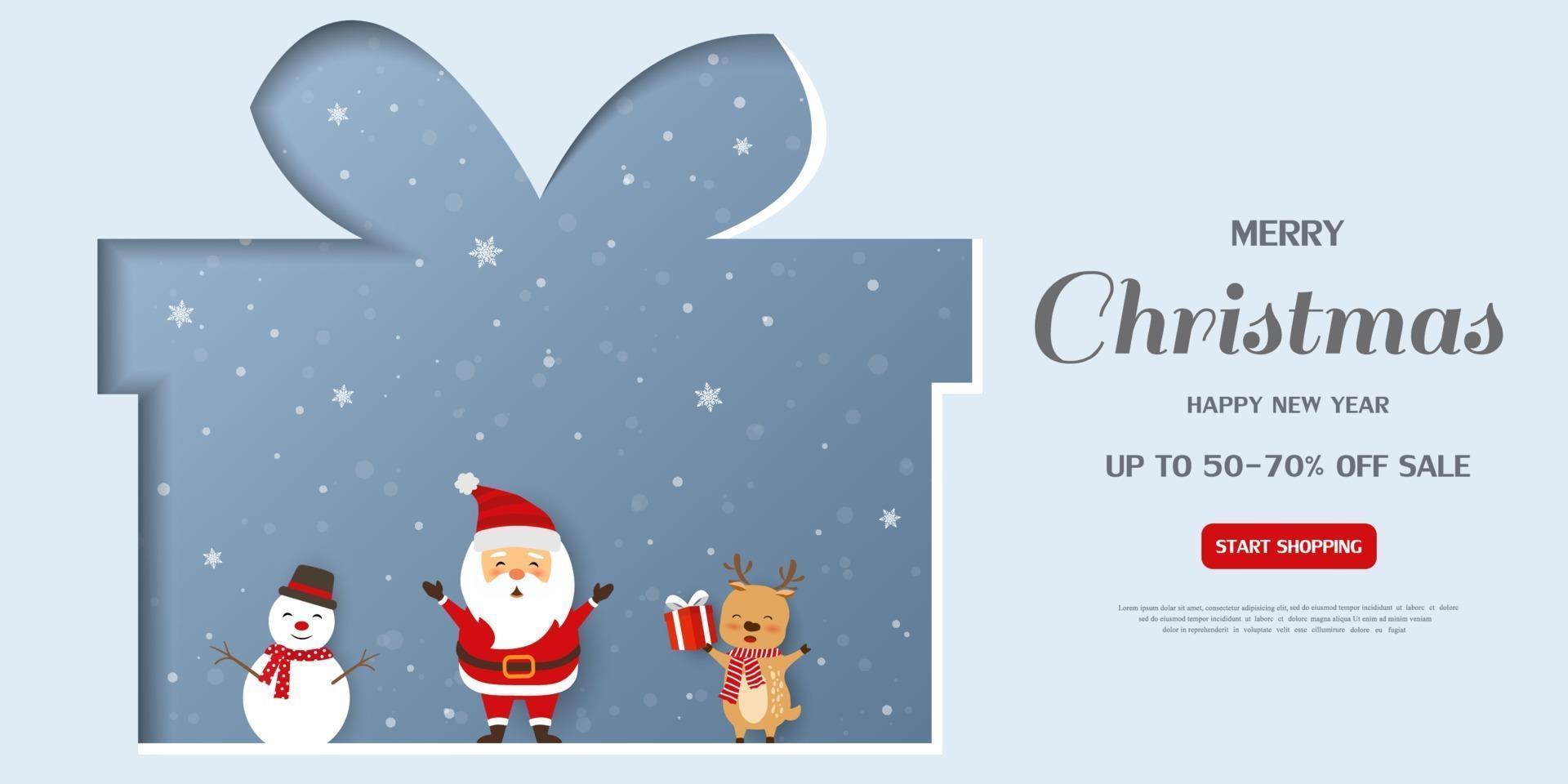 prettige kerstdagen en gelukkig nieuwjaar verkoop banner op papier gesneden achtergrond vector