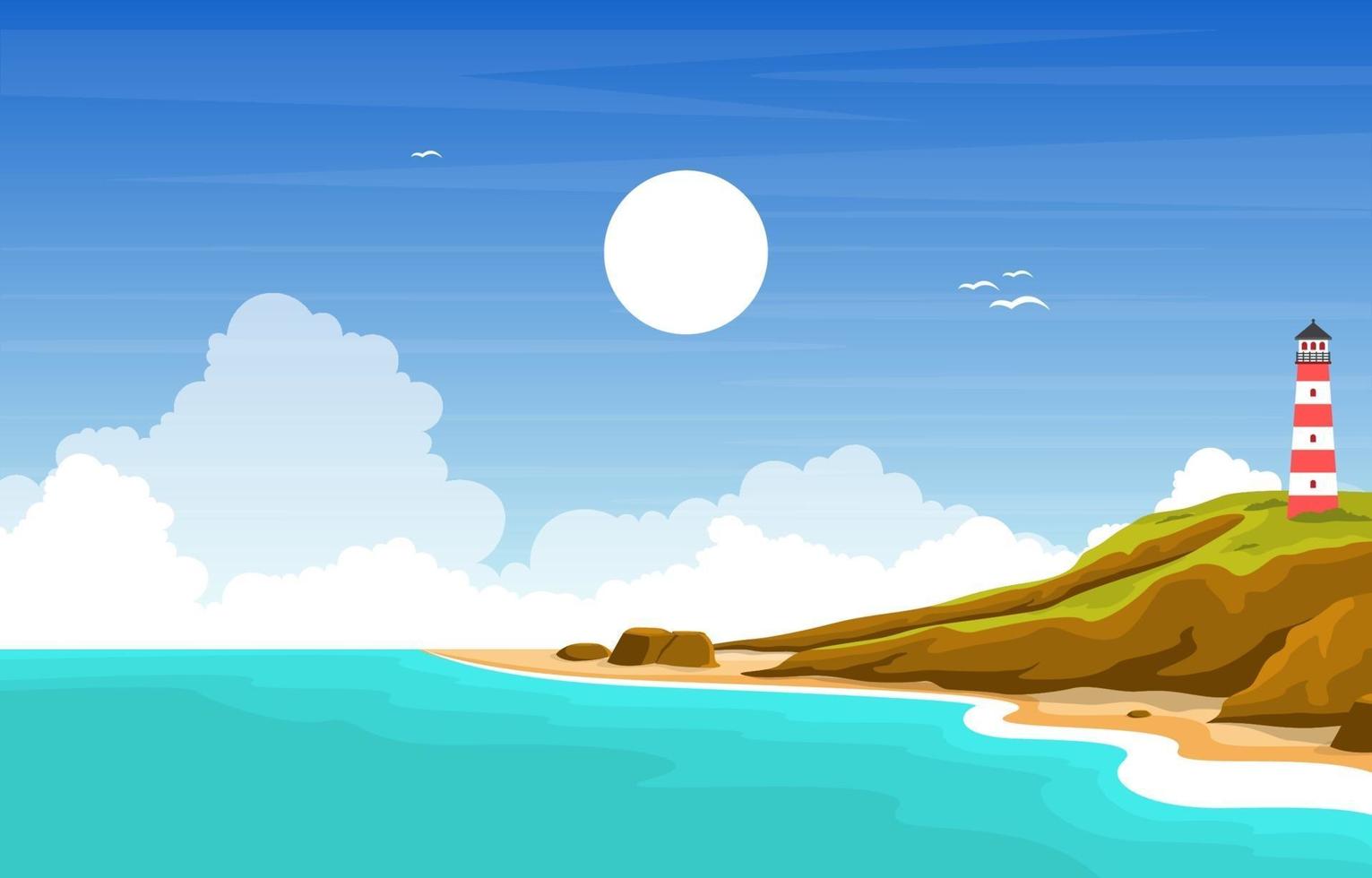 prachtige panorama strand landschap illustratie vector