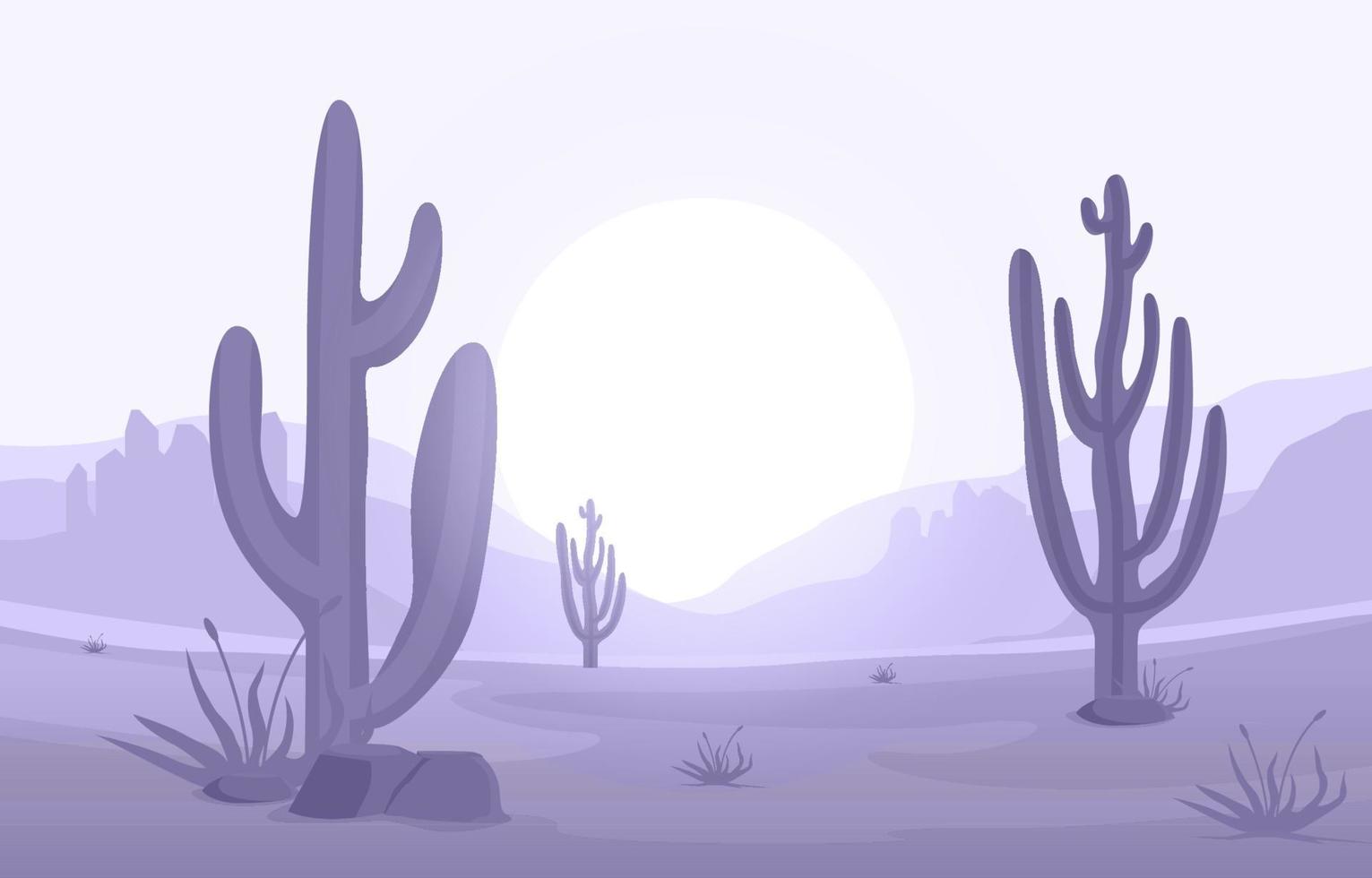 dag in uitgestrekte West-Amerikaanse woestijn met het landschapsillustratie van de cactushorizon vector