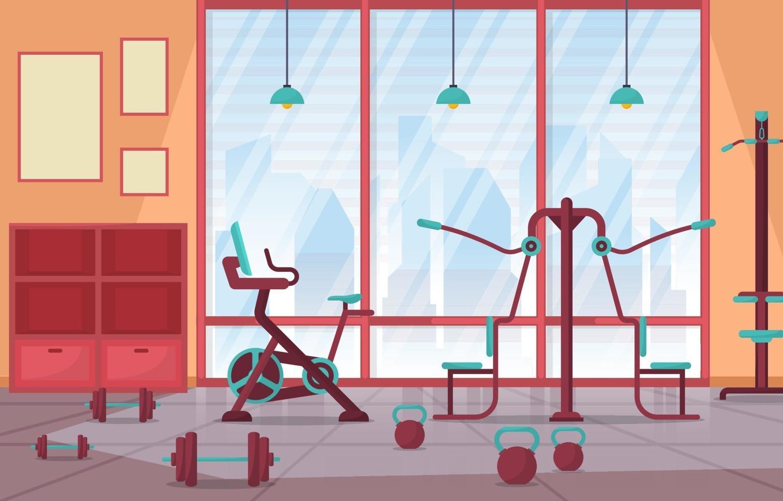 fitnessruimte interieur met bodybuilding apparatuur vectorillustratie vector