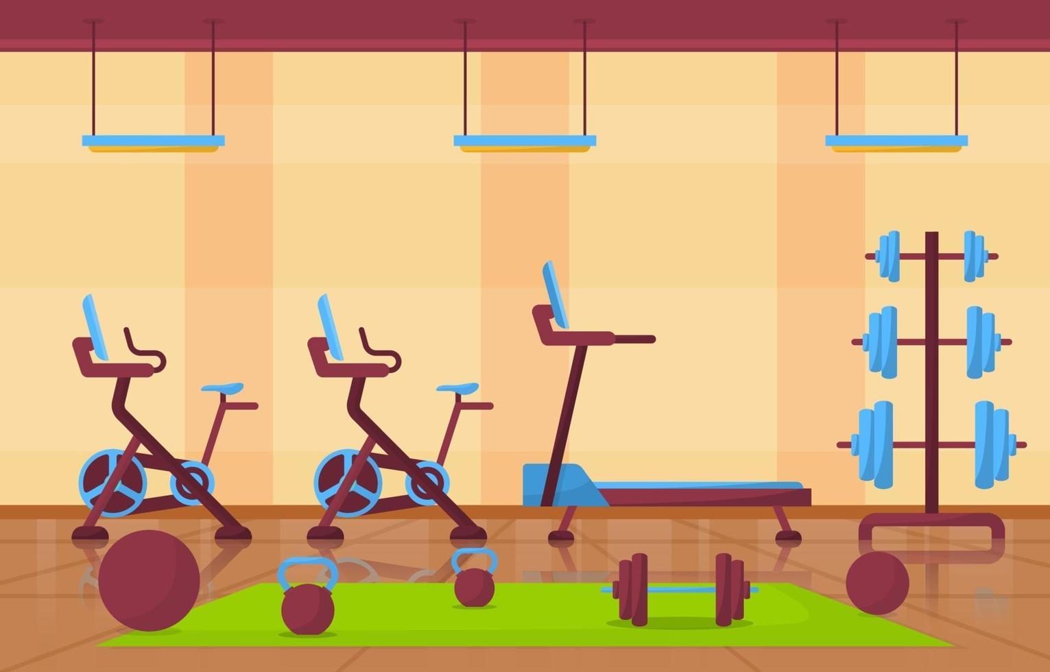 fitnessruimte interieur met bodybuilding apparatuur vectorillustratie vector