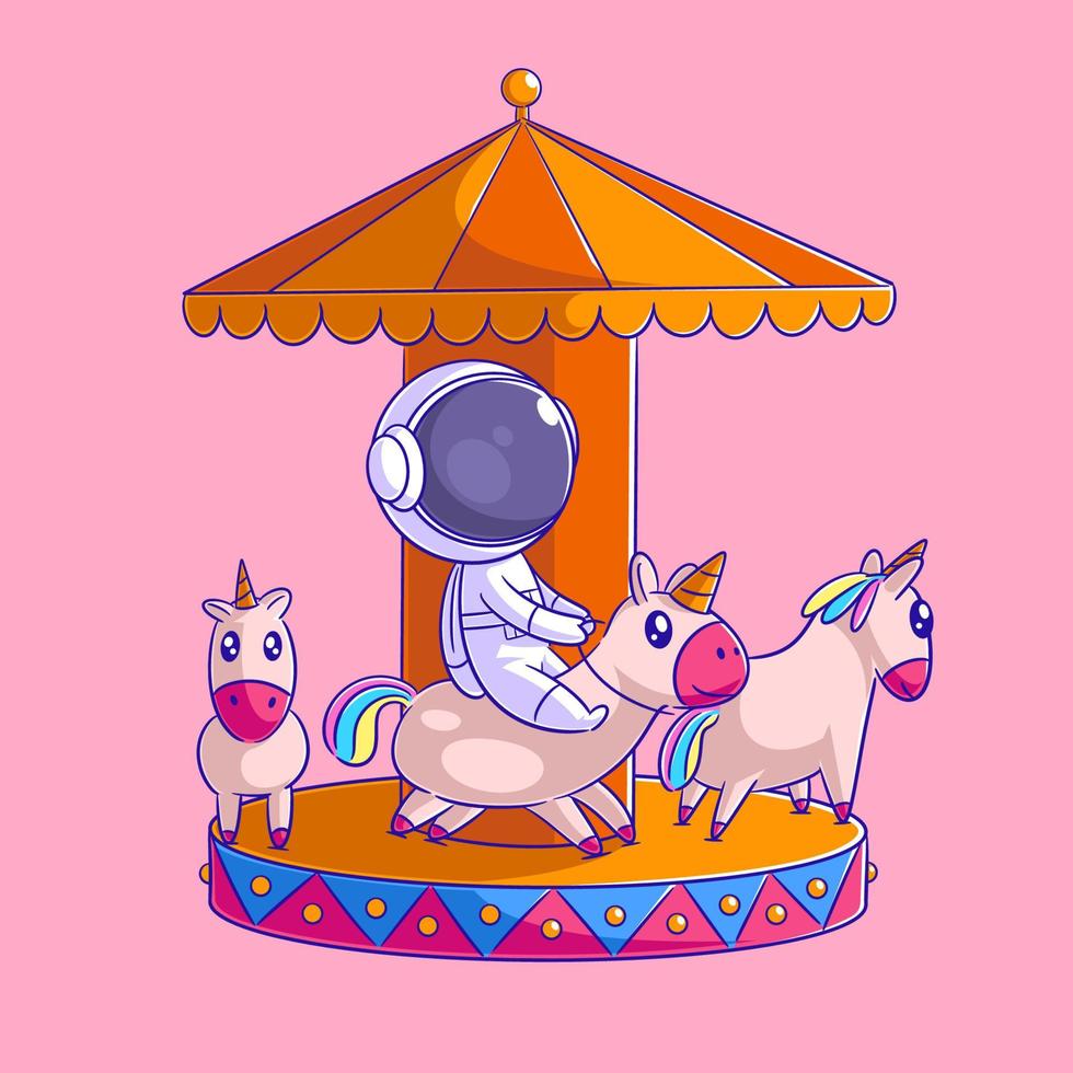 astronaut spelen de eenhoorn carrousel vector