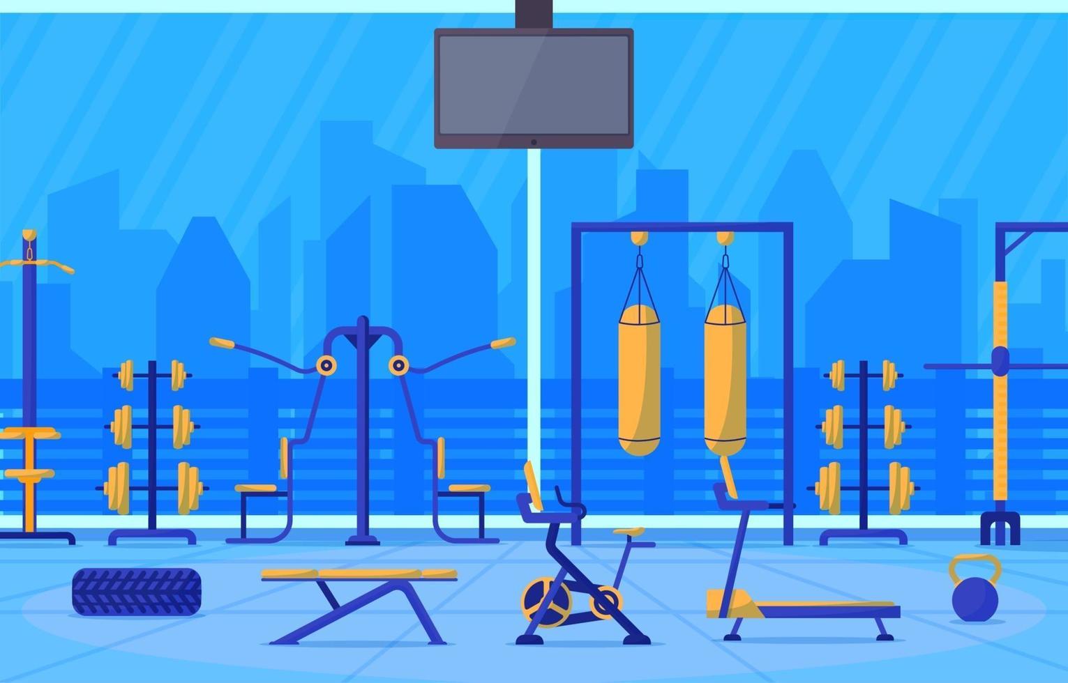 fitnessruimte interieur met bodybuilding apparatuur vectorillustratie vector