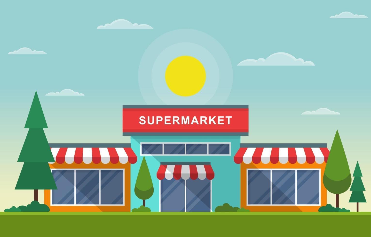 supermarkt-supermarkt in de vlakke afbeelding van de stad vector