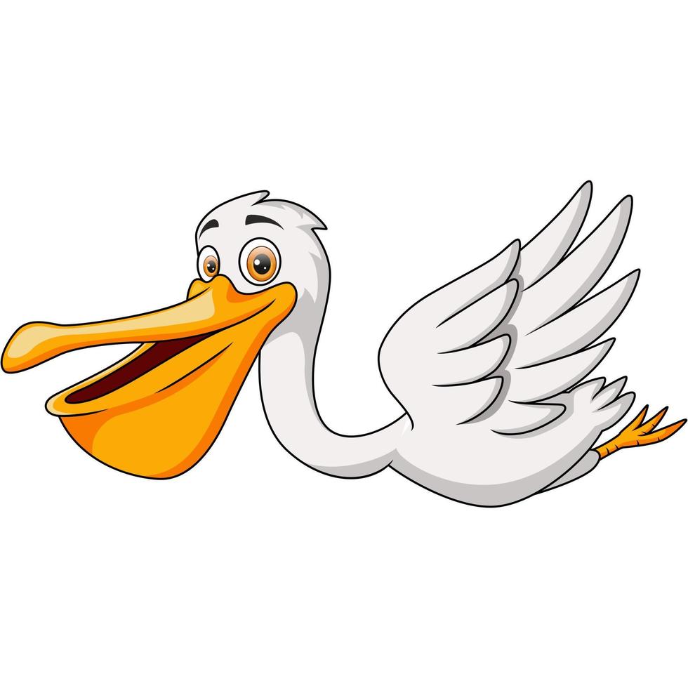 schattig pelikaan tekenfilm vliegend Aan wit achtergrond vector