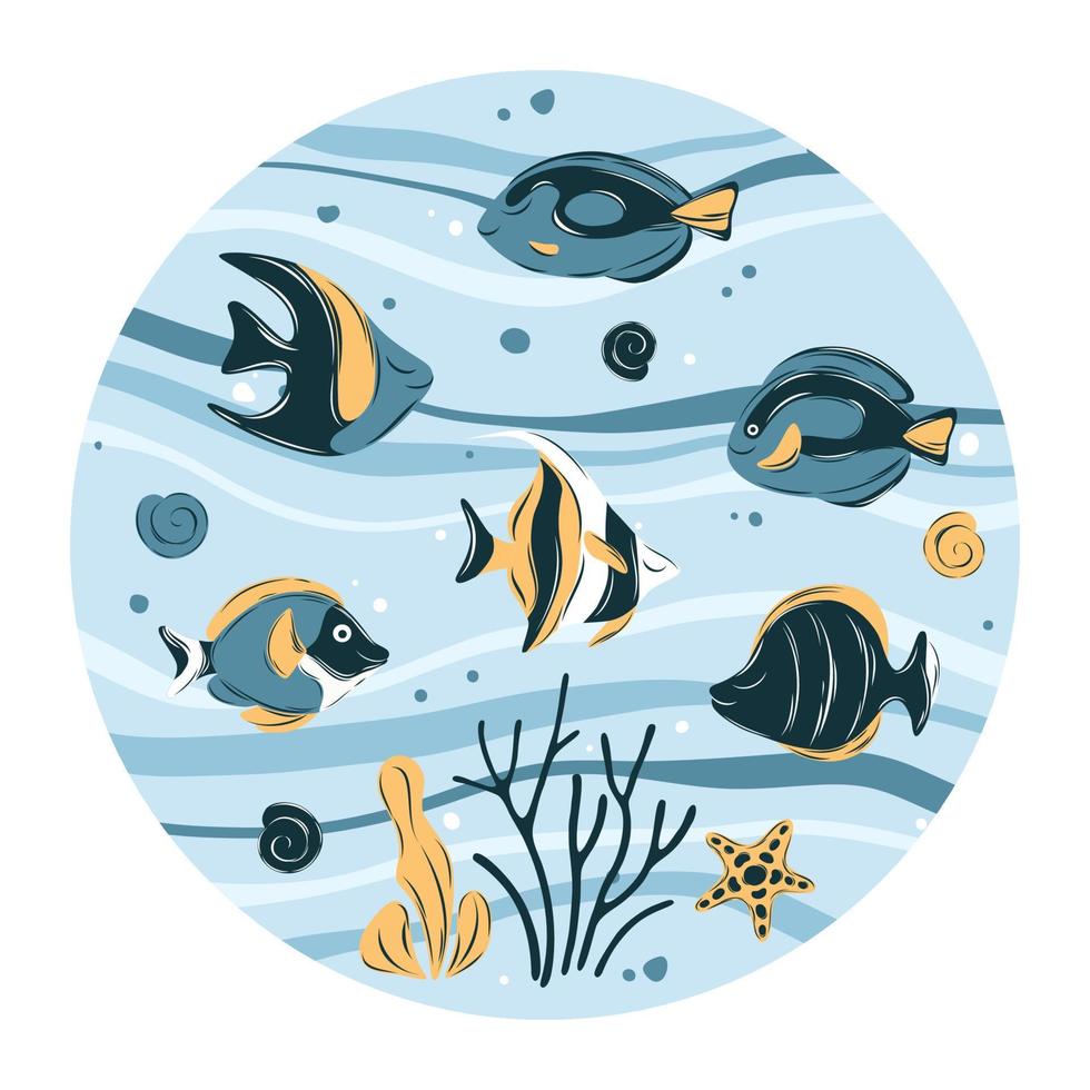 vis en marinier dieren in oceaan. reeks van marinier leven voorwerpen voor uw ontwerp. vlak tekenfilm vector illustratie.