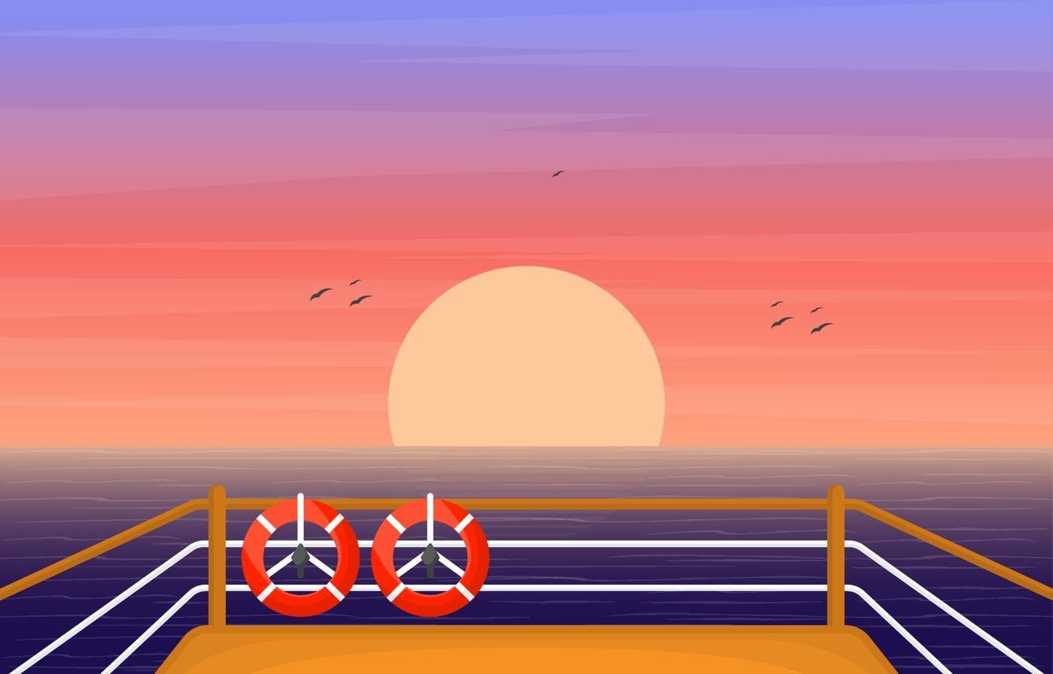 cruiseschip dek met zonsopgang en oceaan horizon illustratie vector