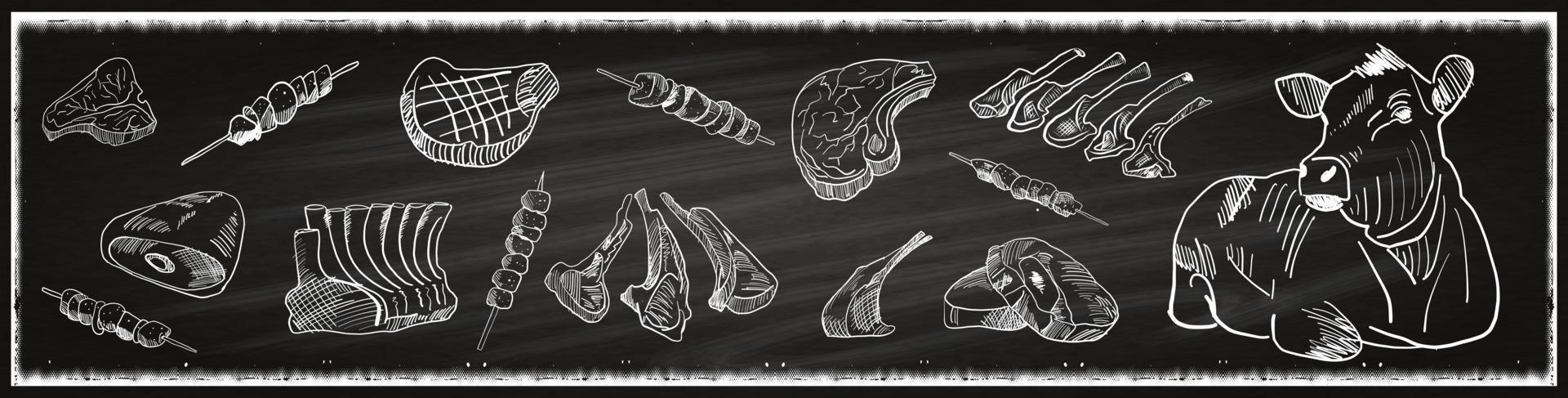 slagerij schoolbord gesneden van rundvlees. vector