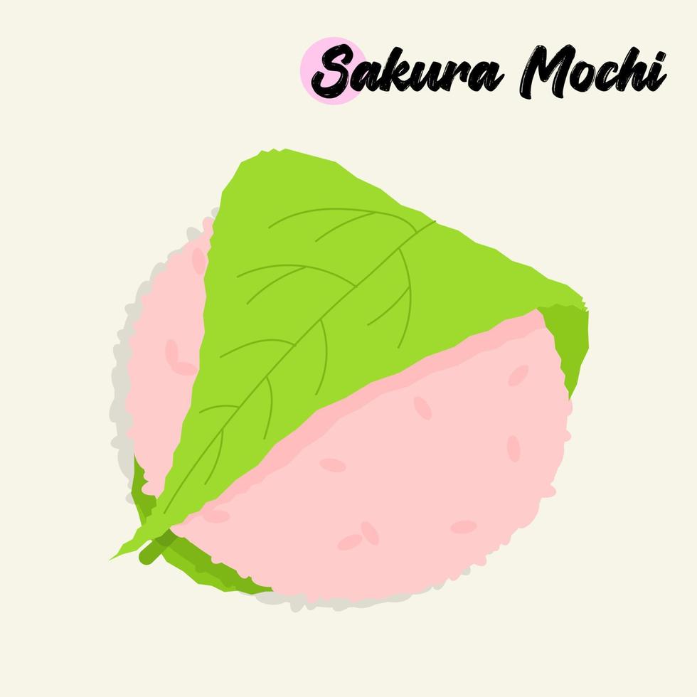 hand- getrokken sakura mochi, een Japans rijst- taart verpakt in kers bloesem of sakura blad vector