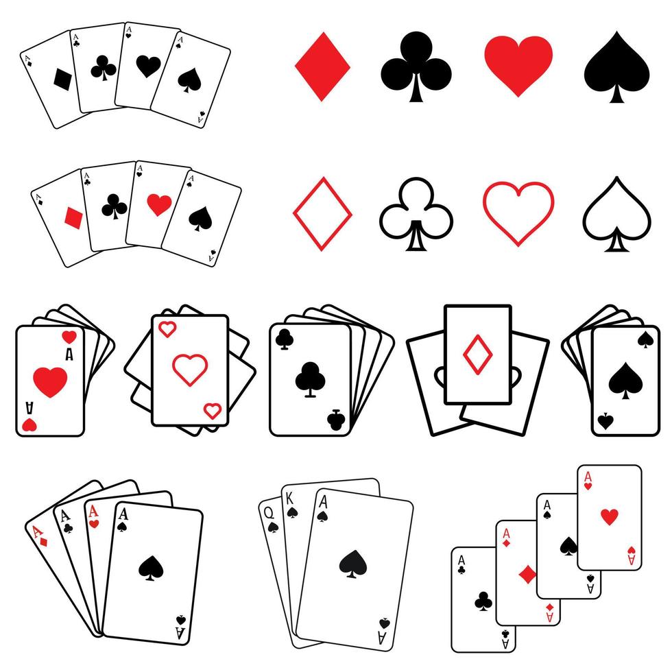 spelen kaarten vector icoon set. poker illustratie teken verzameling. casino symbool. het gokken logo.