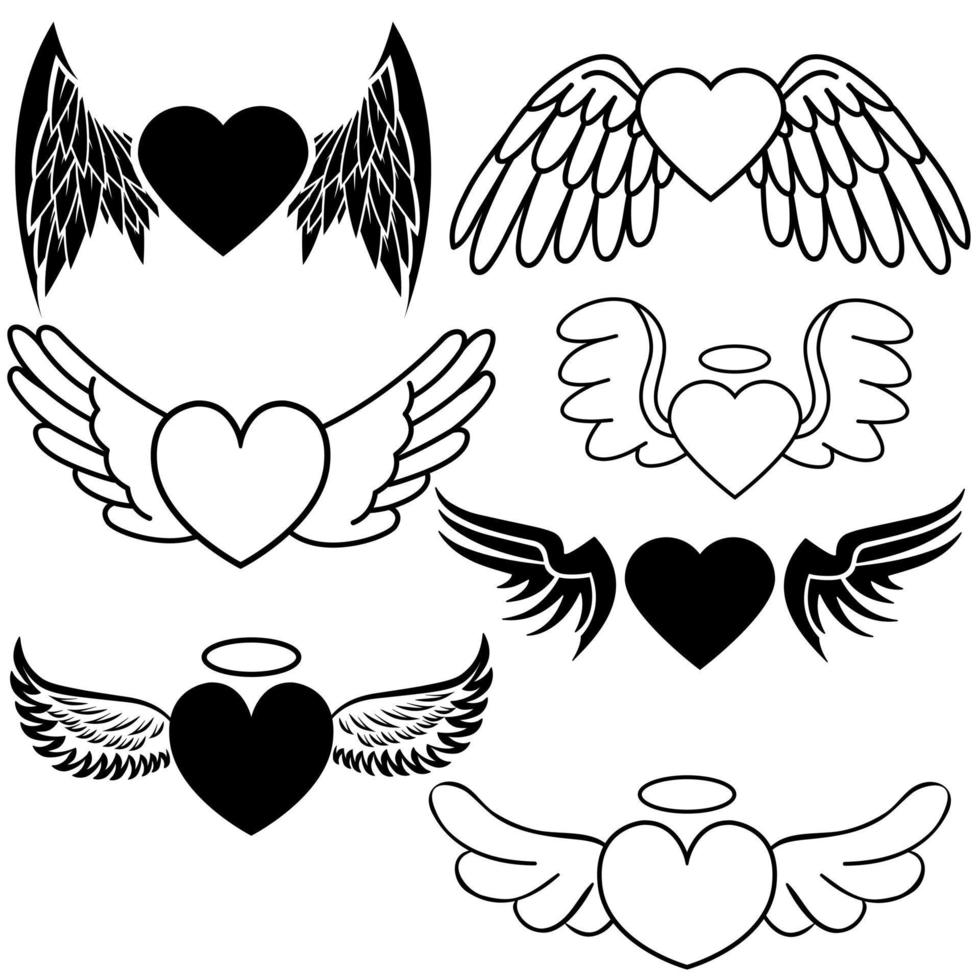 engel Vleugels icoon vector set. gedenkteken illustratie teken verzameling. hart symbool of logo.
