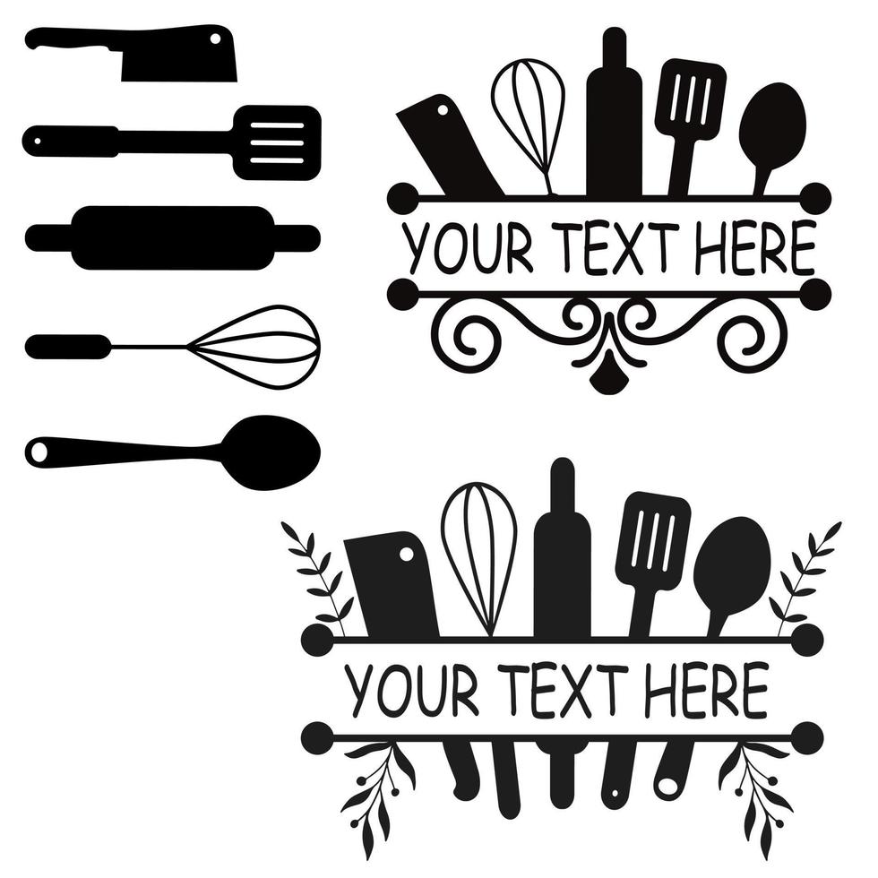 keuken monogram icoon vector set. keuken spleet kader illustratie. Koken symbool of logo.