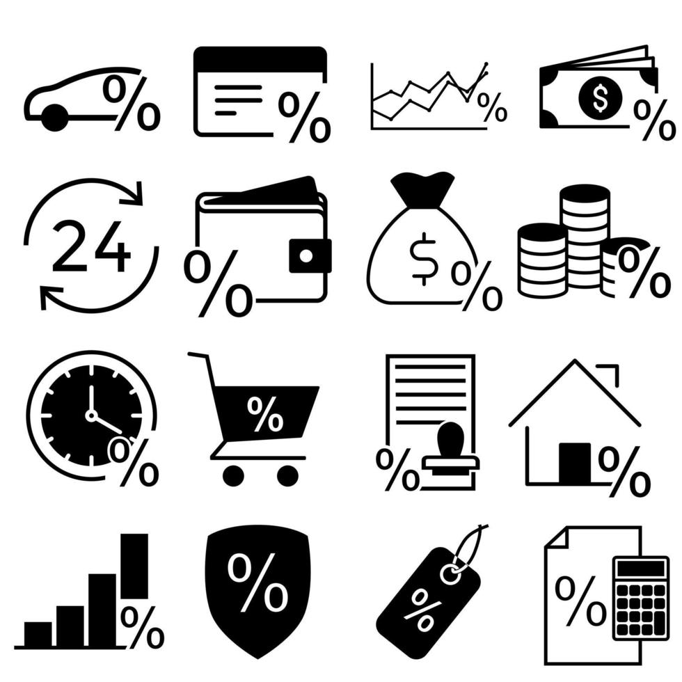 interesseren tarief lijn icoon vector set. korting illustratie teken verzameling. credit symbool. investering logo.