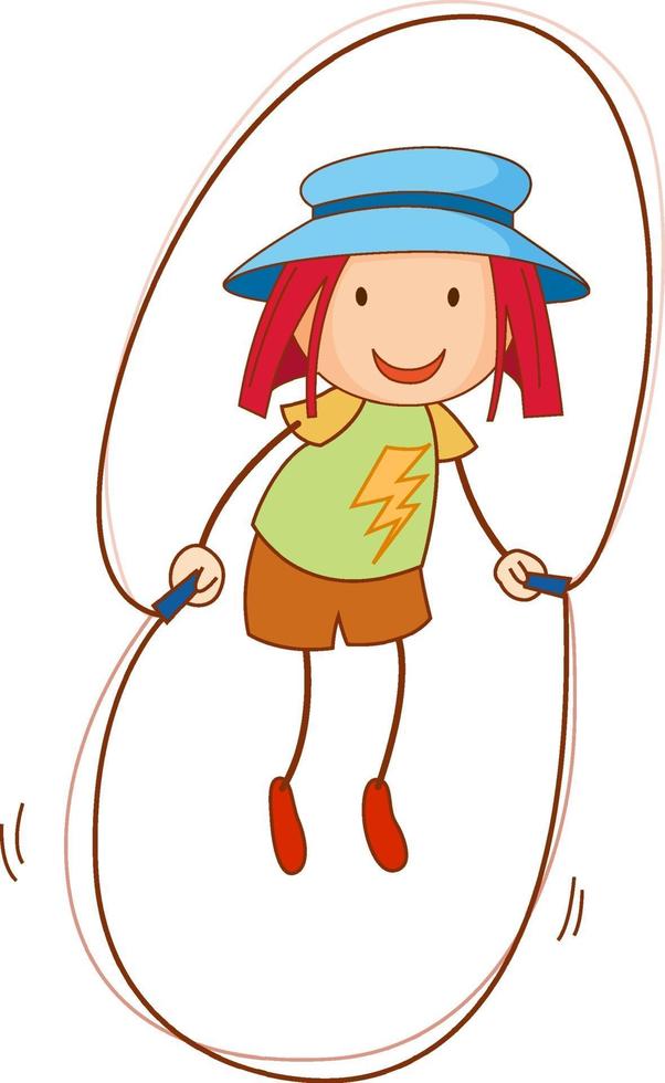 een meisje met hoed stripfiguur in hand getrokken doodle stijl vector