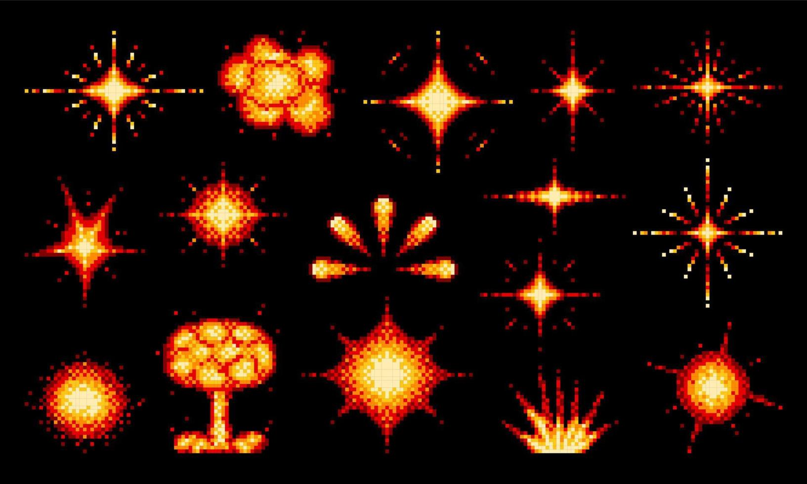 atomair bom, dynamiet brand ontploffing pixel explosies vector