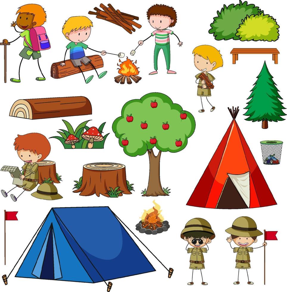 set camping objecten geïsoleerd vector