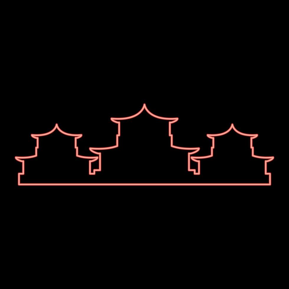 neon Chinese traditioneel gebouwen rood kleur vector illustratie beeld vlak stijl