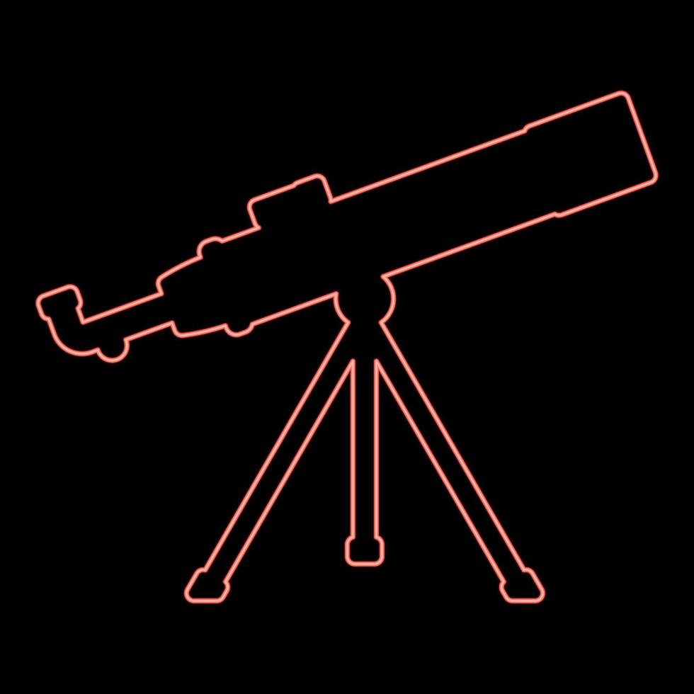 neon telescoop wetenschap gereedschap onderwijs astronomie uitrusting rood kleur vector illustratie beeld vlak stijl