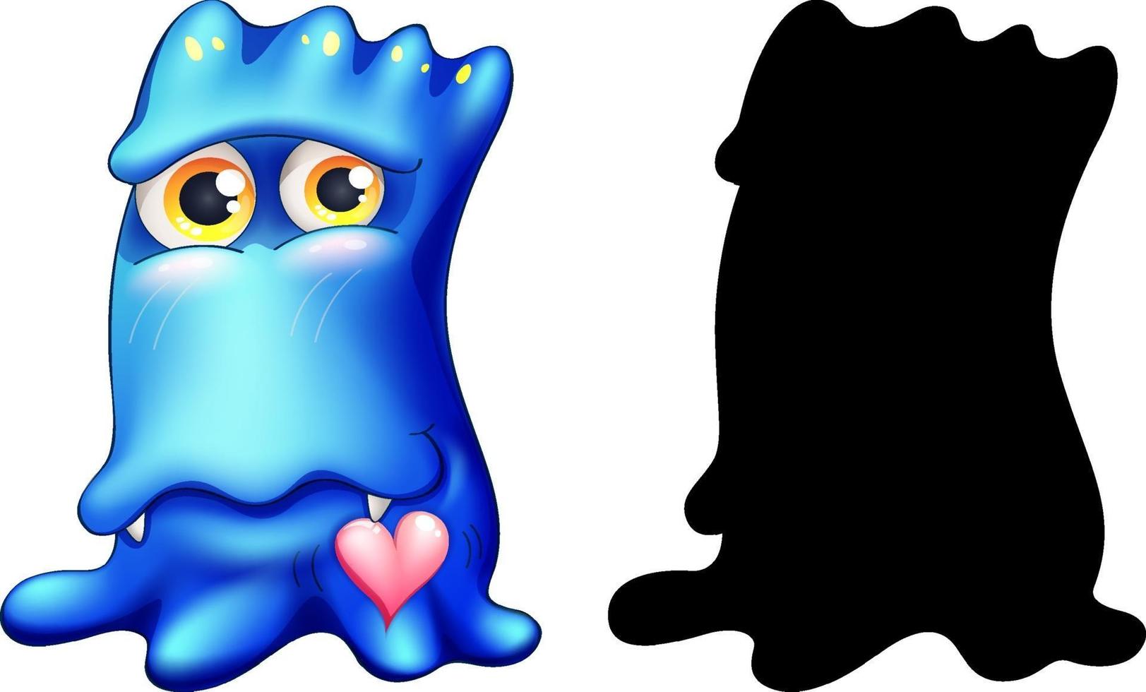 blauw monster met zijn silhouet op witte achtergrond vector