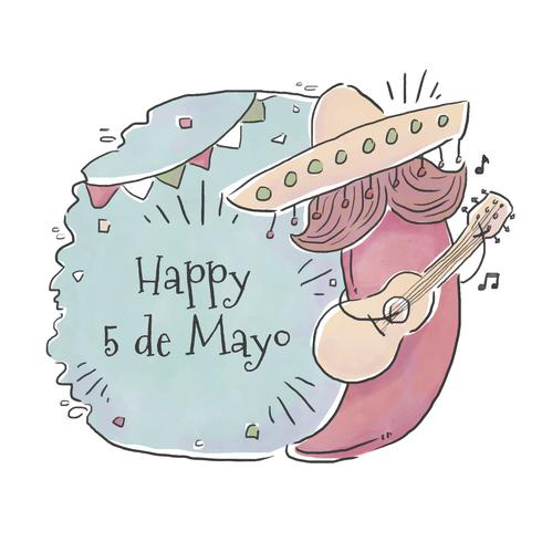 Schattig Jalapeno Karakter Met Snor En Mexicaanse Hoed Gitaar Spelen Naar Cinco De Mayo Dag vector