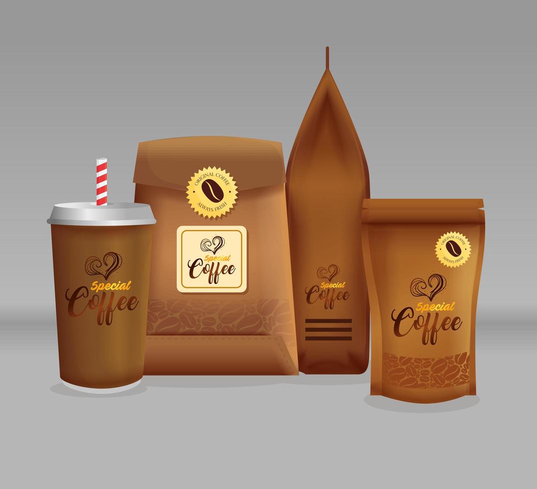 koffiemodel ingesteld voor pakketontwerp vector