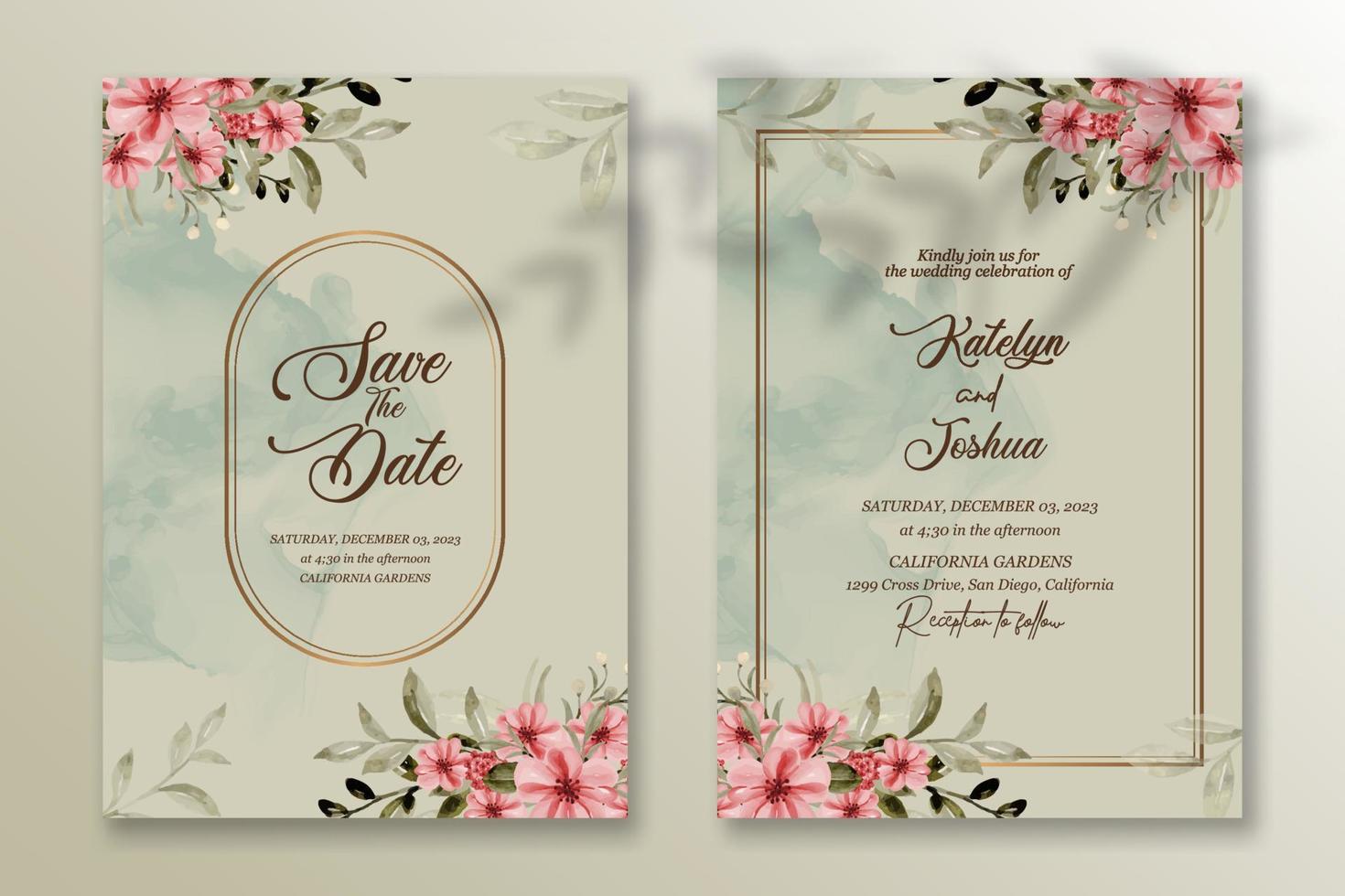 premie vector bruiloft uitnodiging sjabloon met waterverf bloem