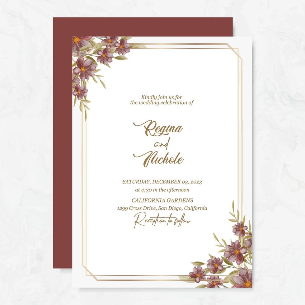 premie vector bruiloft uitnodiging sjabloon met waterverf bloem